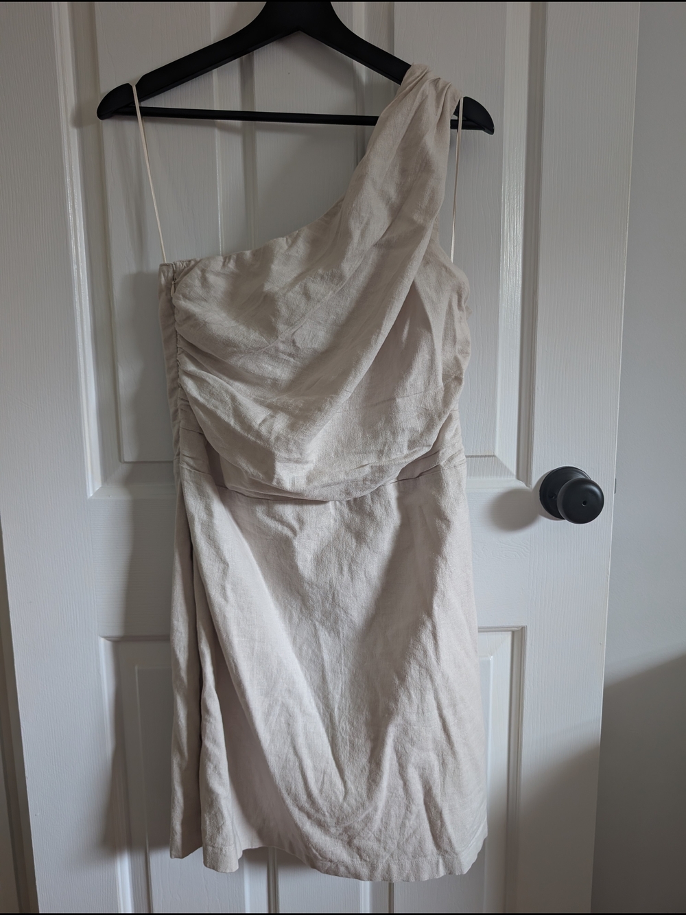 Abercrombie & Fitch Women's One-Shoulder Cream Dress Cotton Linen Large